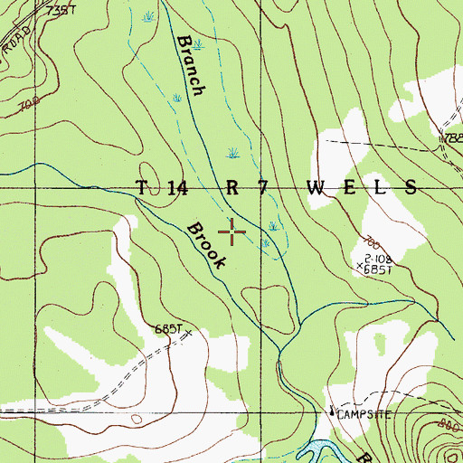 Topographic Map of East Branch Ferguson Brook, ME