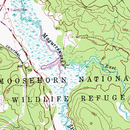 Topographic Map of East Branch Magurrewock Stream, ME