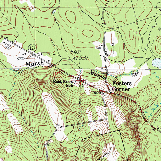 Topographic Map of East Knox School, ME