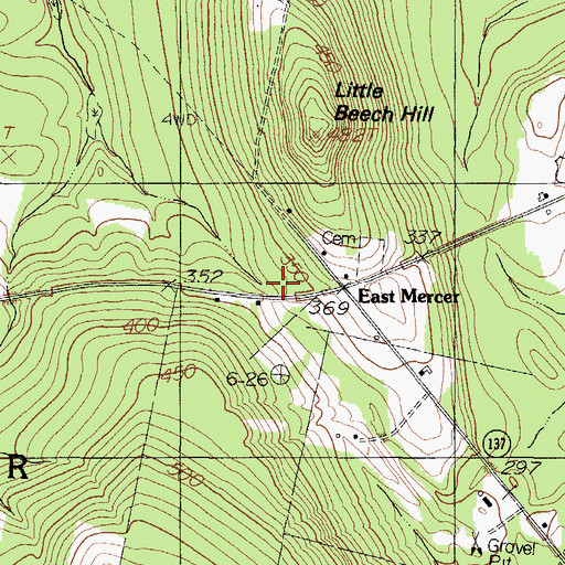 Topographic Map of East Mercer, ME