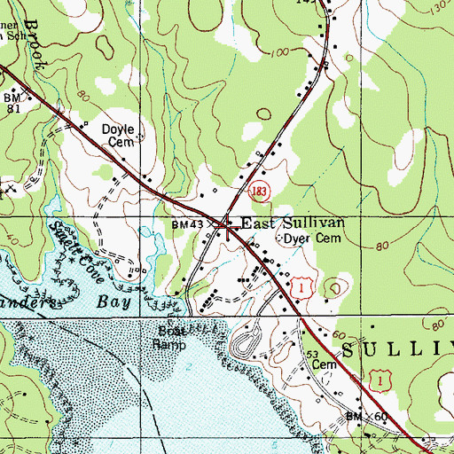 Topographic Map of East Sullivan, ME