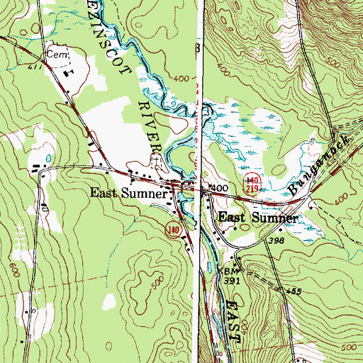 Topographic Map of East Sumner, ME
