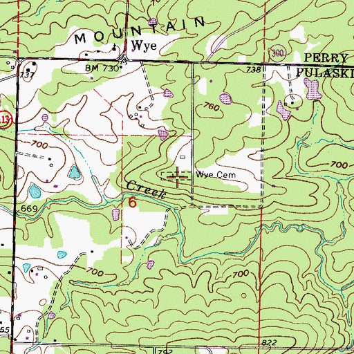 Topographic Map of Wye Cemetery, AR