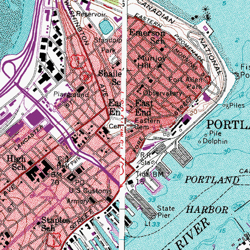 Topographic Map of Eastern Cemetery, ME
