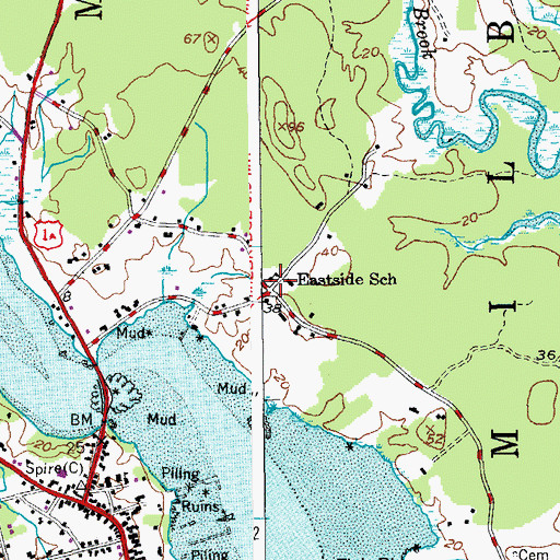 Topographic Map of Eastside School, ME