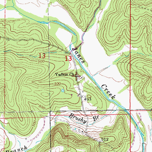 Topographic Map of Yadkin Church, AR