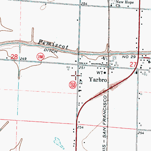 Topographic Map of Yarbro, AR