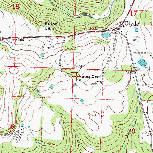 Topographic Map of Yates Cemetery, AR