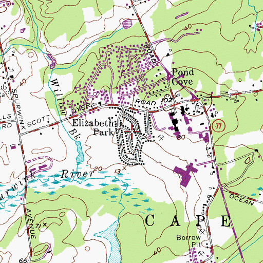 Topographic Map of Elizabeth Park, ME