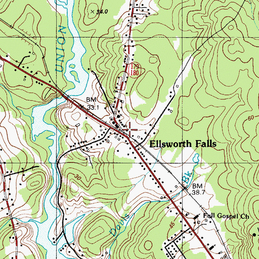 Topographic Map of Ellsworth Falls, ME