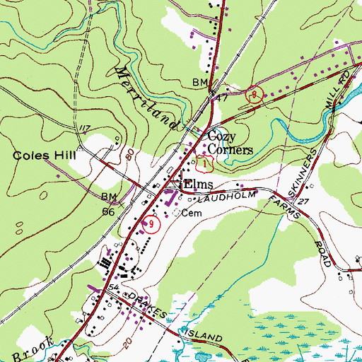 Topographic Map of Elms, ME