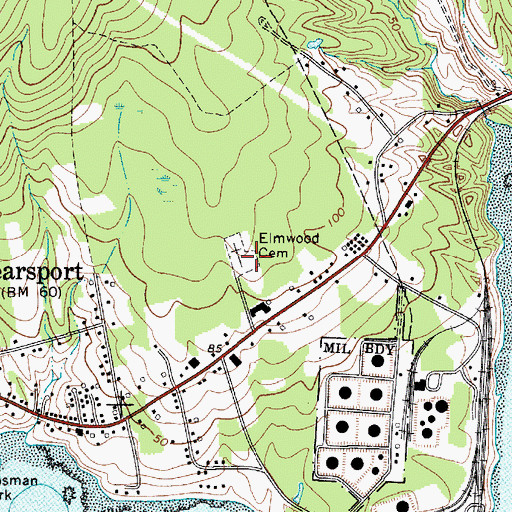 Topographic Map of Elmwood Cemetery, ME