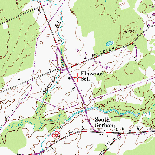 Topographic Map of Elmwood School, ME