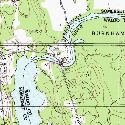 Topographic Map of Elweir Bridge, ME
