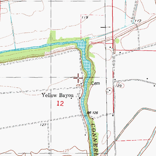 Topographic Map of Yellow Bayou Cemetery, AR