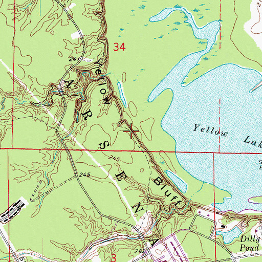 Topographic Map of Yellow Bluff, AR