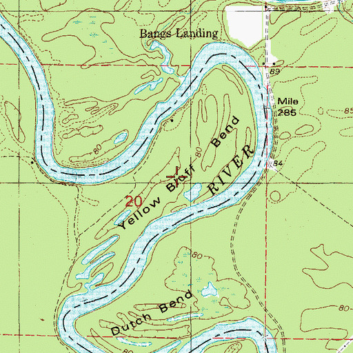 Topographic Map of Yellow Bluff Bend, AR