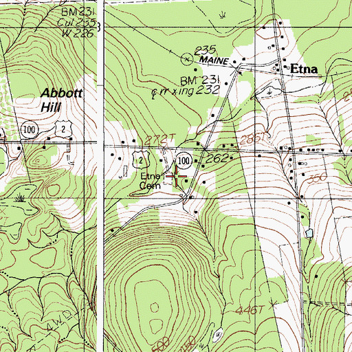 Topographic Map of Etna Cemetery, ME