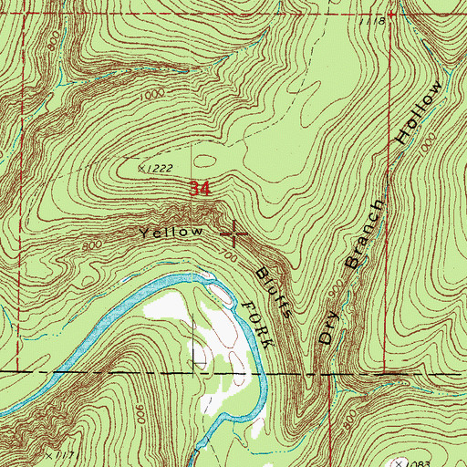 Topographic Map of Yellow Bluffs, AR