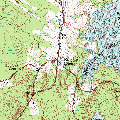 Topographic Map of Eugley Corner, ME