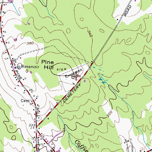 Topographic Map of Evergreen Cemetery, ME