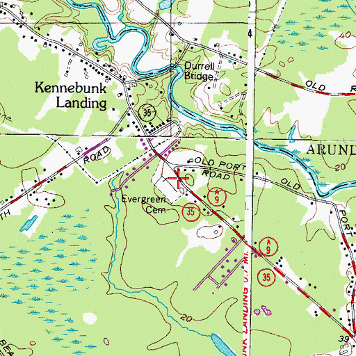 Topographic Map of Evergreen Cemetery, ME