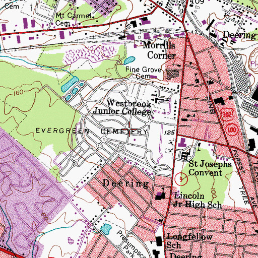 Topographic Map of Evergreen Cemetery, ME