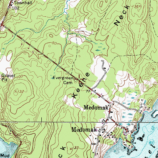 Topographic Map of Evergreen Cemetery, ME