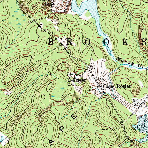 Topographic Map of Evergreen Cemetery, ME