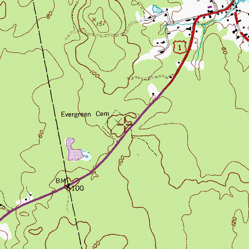 Topographic Map of Evergreen Cemetery, ME