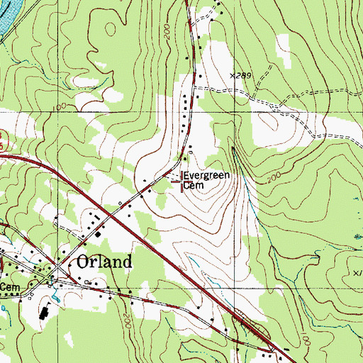 Topographic Map of Evergreen Cemetery, ME