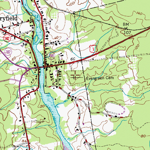 Topographic Map of Evergreen Cemetery, ME