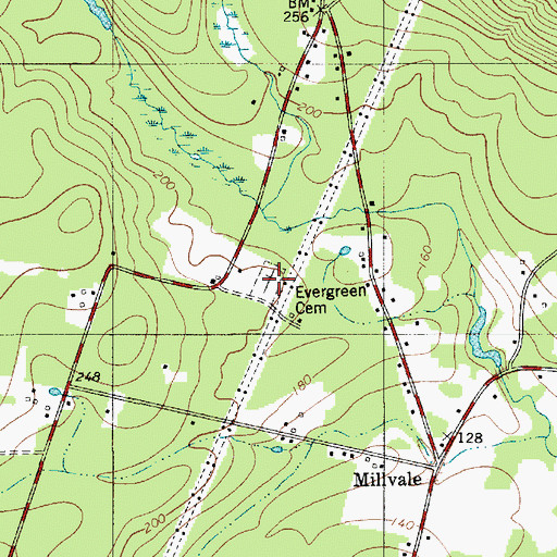 Topographic Map of Evergreen Cemetery, ME