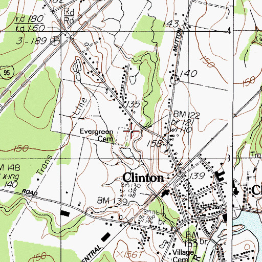 Topographic Map of Evergreen Cemetery, ME