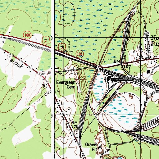 Topographic Map of Evergreen Cemetery, ME