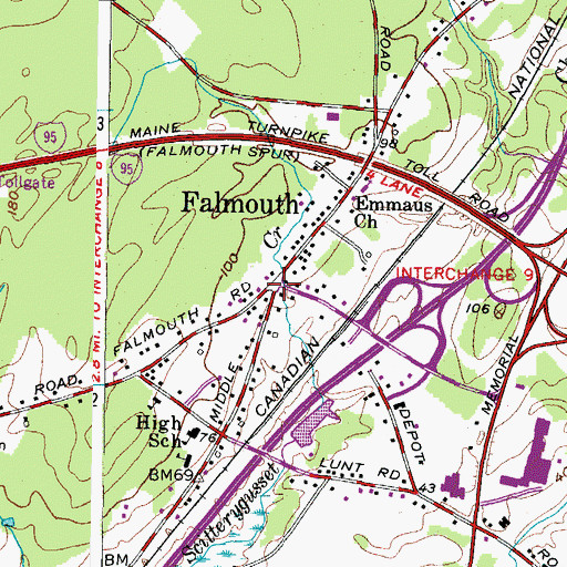 Topographic Map of Falmouth, ME