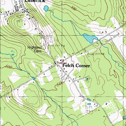 Topographic Map of Felch Corner, ME