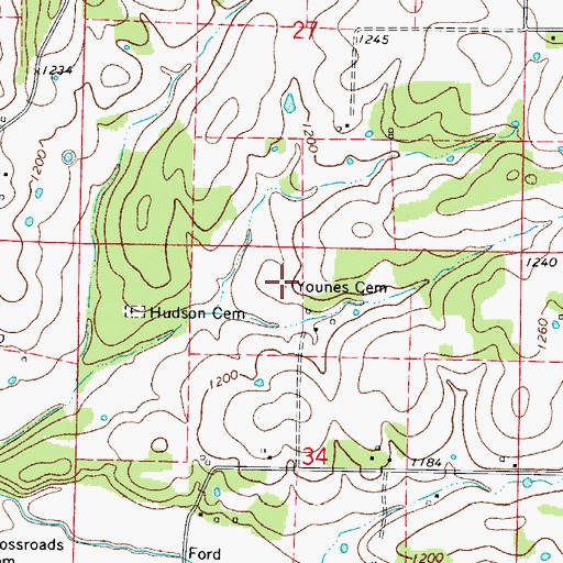 Topographic Map of Younes Cemetery, AR