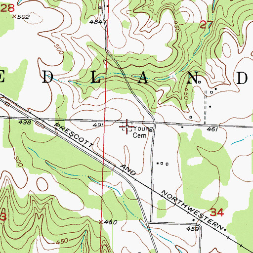 Topographic Map of Young Cemetery, AR