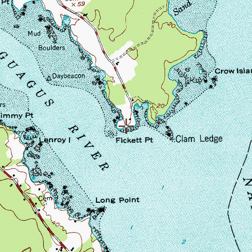 Topographic Map of Fickett Point, ME