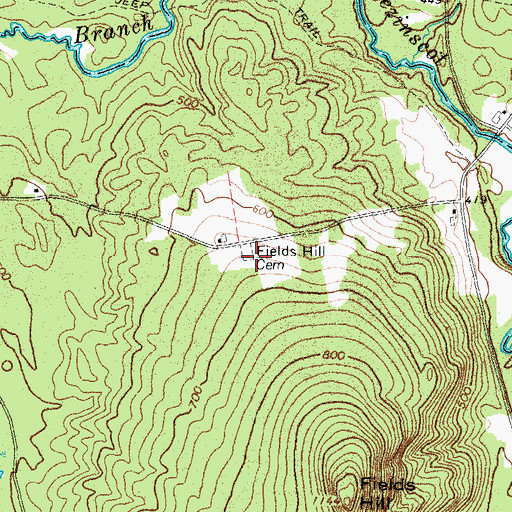 Topographic Map of Fields Hill Cemetery, ME