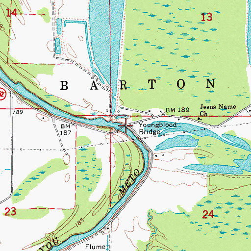 Topographic Map of Youngblood Bridge, AR