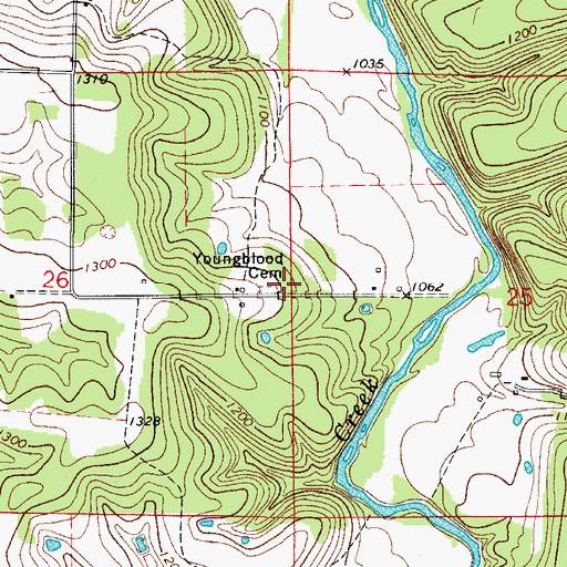 Topographic Map of Youngblood Cemetery, AR