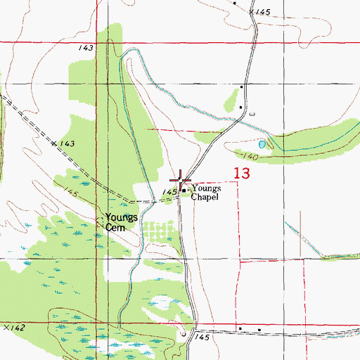 Topographic Map of Youngs Chapel, AR