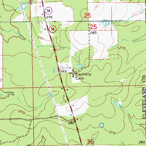 Topographic Map of Zachary Cemetery, AR