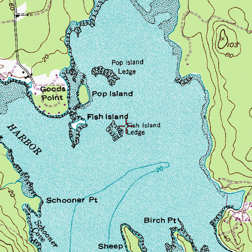 Topographic Map of Fish Island Ledge, ME