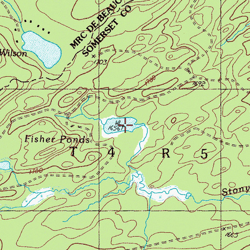 Topographic Map of Fisher Ponds, ME