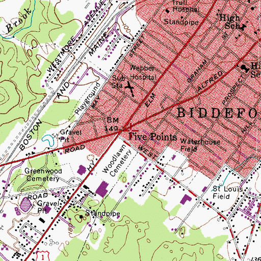 Topographic Map of Five Points, ME