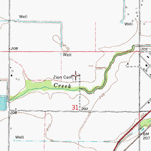 Topographic Map of Zion Cemetery, AR