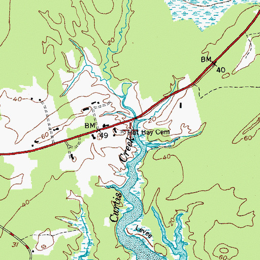 Topographic Map of Flat Bay Cemetery, ME